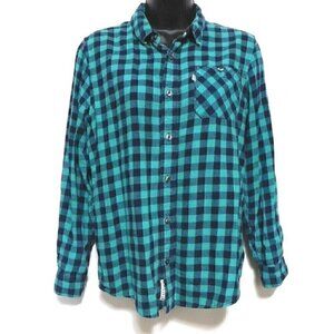 SHAUN WHITE youth, boys blue checkered flannel shirt, 100% cotton, size Large